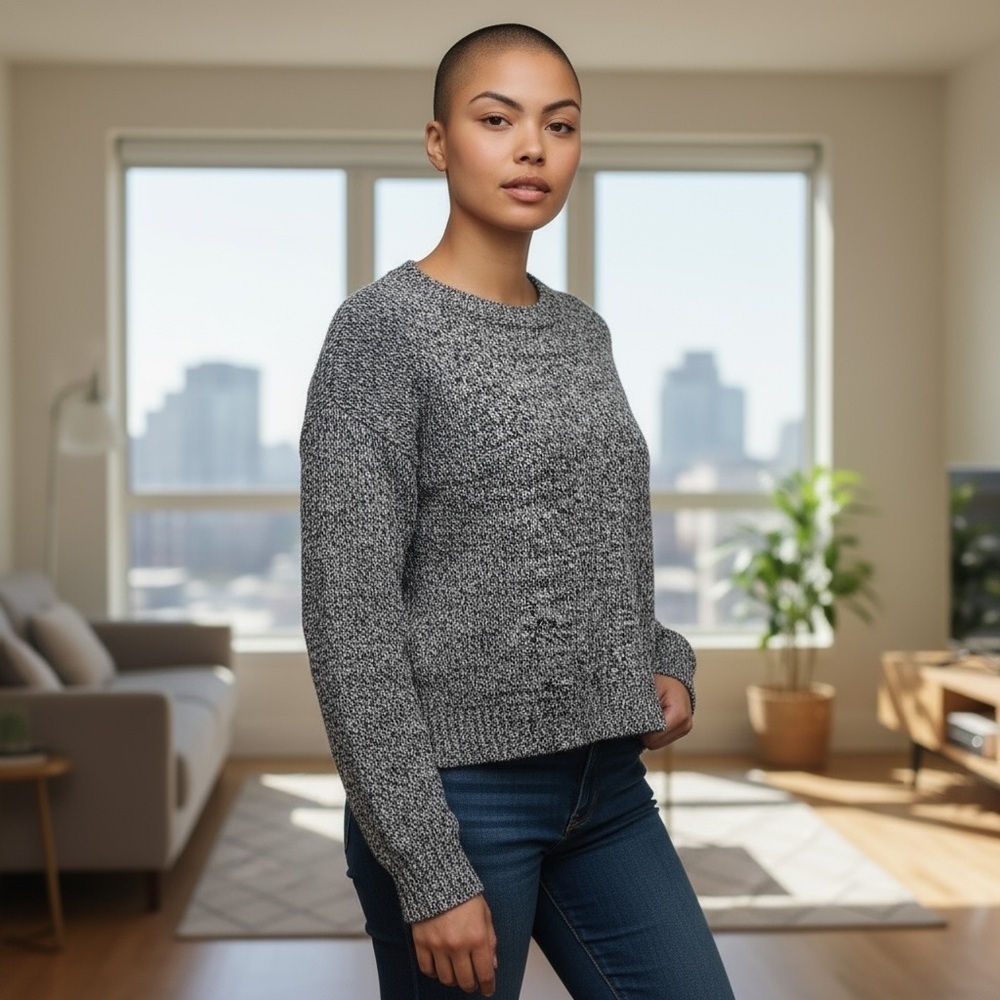 H&M Divided Knit Sweater - Black and White Marled
